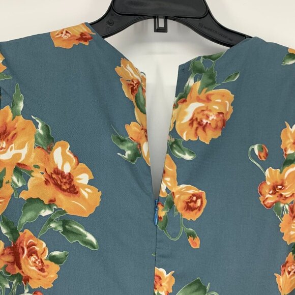 Lulus Dress Blue Floral Print V Neck Cutout Midi Hawaiian - Picture 13 of 15